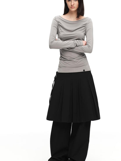RUN TO THE FUTURE Solid Two Piece Pleated Straight Wide Leg Women&
