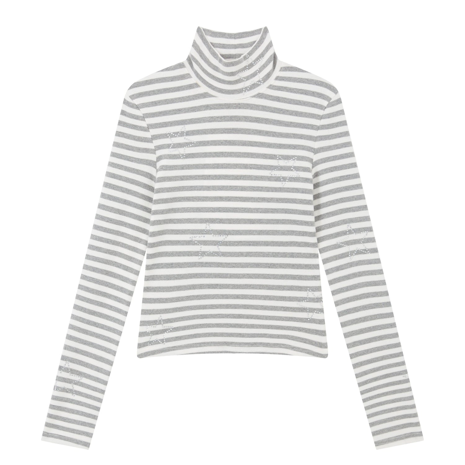 RUN TO THE FUTURE Stretch Cotton Slim High Neck Striped Commuter Women Long Sleeve T-Shirts