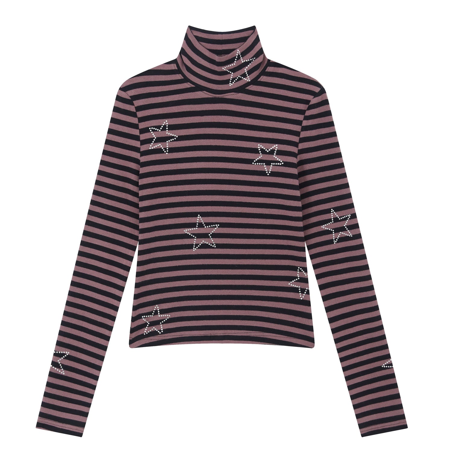 RUN TO THE FUTURE Stretch Cotton Slim High Neck Striped Commuter Women Long Sleeve T-Shirts