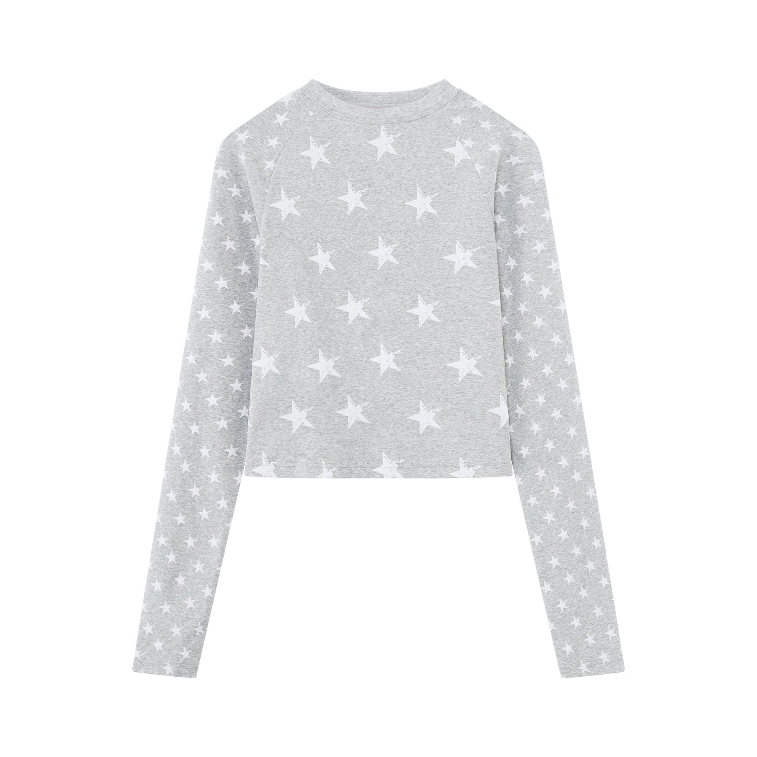 RUN TO THE FUTURE Stretch Cotton Vintage Asymmetric Slim Unisex Star Print Long Sleeve T-Shirts
