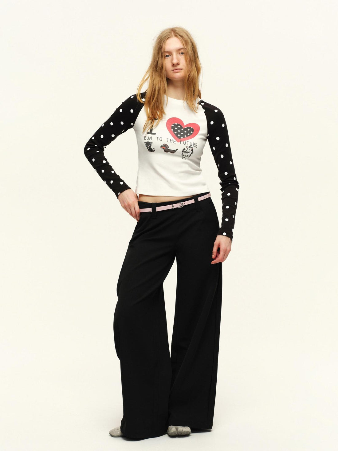 RUN TO THE FUTURE Stretch Low Rise Zipper Casual Women Solid Black Straight Wide-Leg Pants