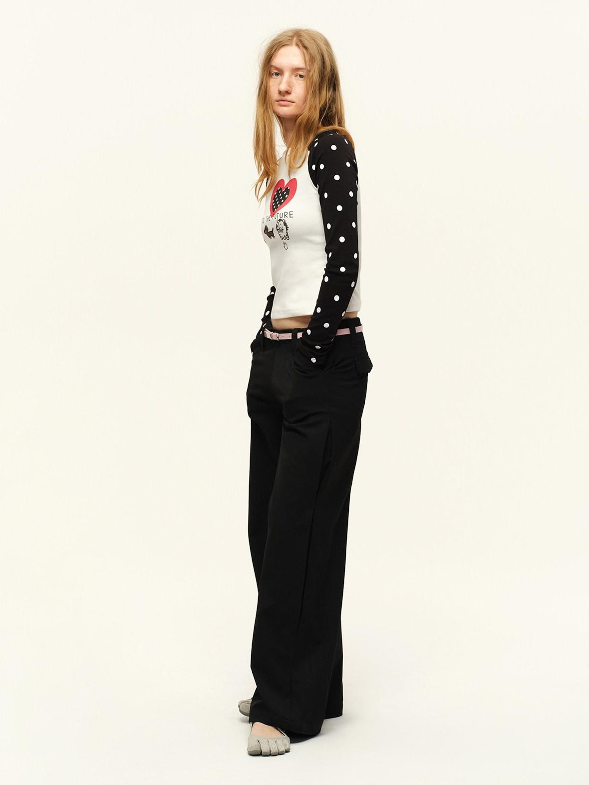 RUN TO THE FUTURE Stretch Low Rise Zipper Casual Women Solid Black Straight Wide-Leg Pants