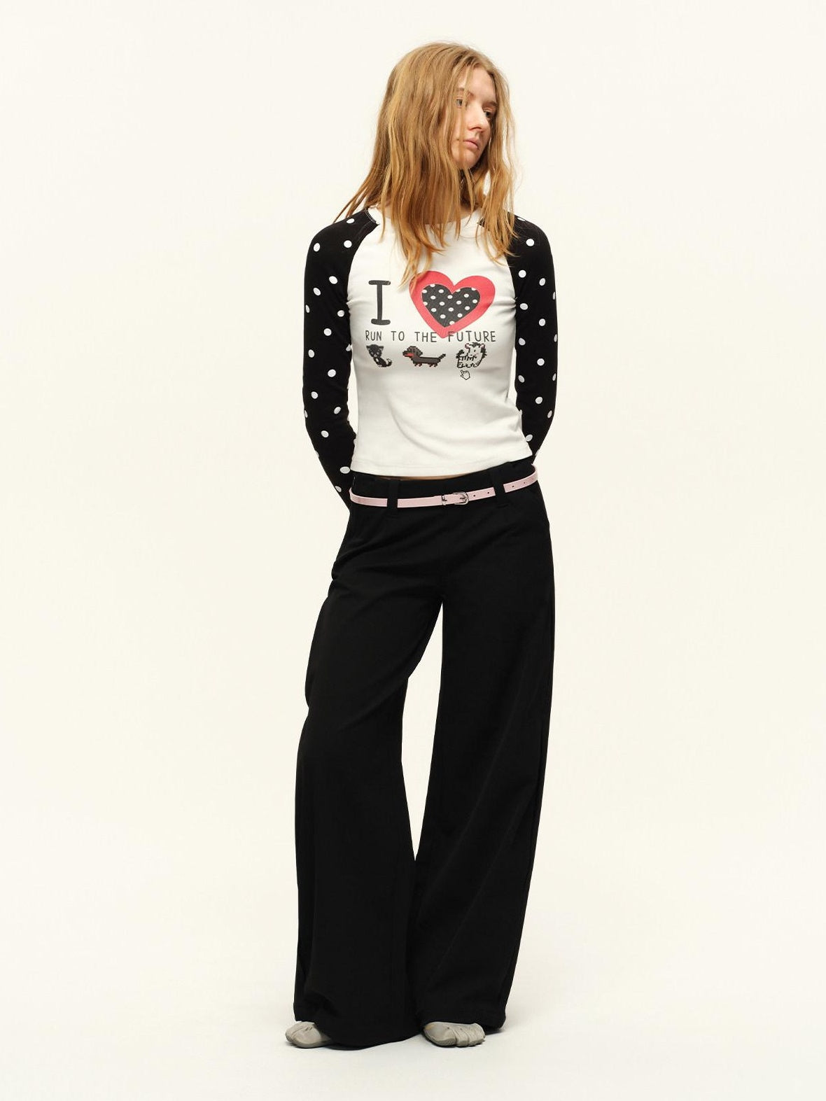 RUN TO THE FUTURE Stretch Low Rise Zipper Casual Women Solid Black Straight Wide-Leg Pants
