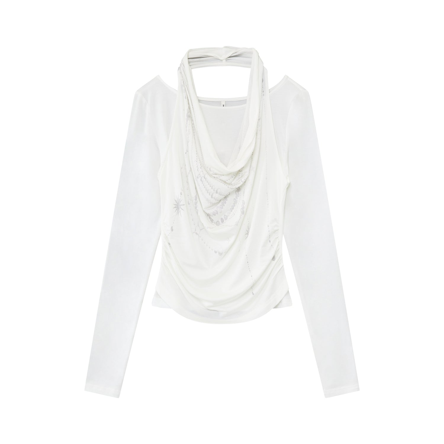 RUN_TO_THE_FUTURE_Stretch_Lyocell_Slim_Fit_Printed_Faux_Layer_Women_Green_Long_Sleeve_T-Shirts_MISSTT