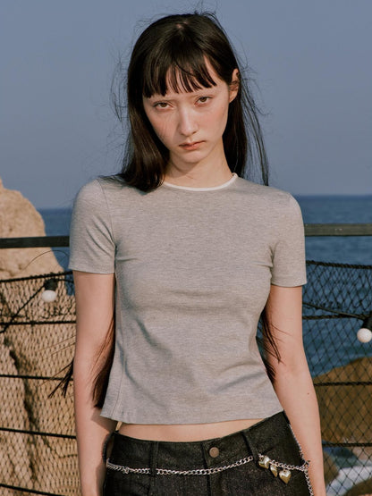 RUN TO THE FUTURE Stretch Viscose Blend Vintage Commuter Slim Short Sleeve Round Neck Crop Tops