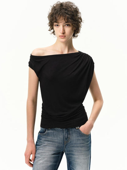 RUN TO THE FUTURE Striped Asymmetrical One Shoulder Pleated Women&