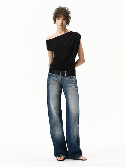 RUN TO THE FUTURE Striped Asymmetrical One Shoulder Pleated Women&
