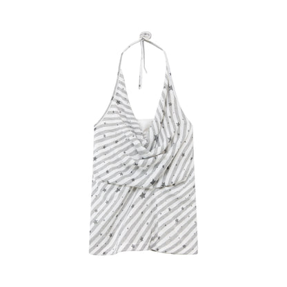 RUN TO THE FUTURE Striped Printed Tie Halter Slim Fit Women No Padding Breathable Tank Tops
