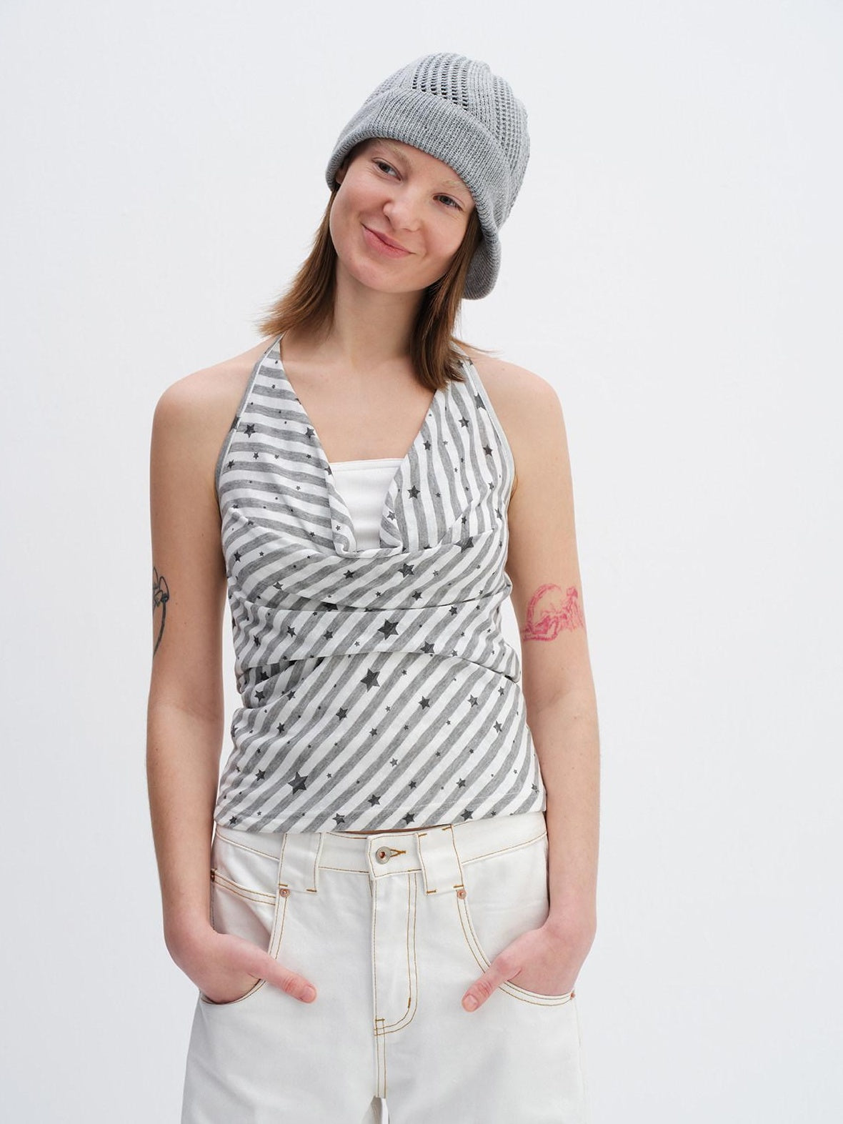 RUN TO THE FUTURE Striped Printed Tie Halter Slim Fit Women No Padding Breathable Tank Tops