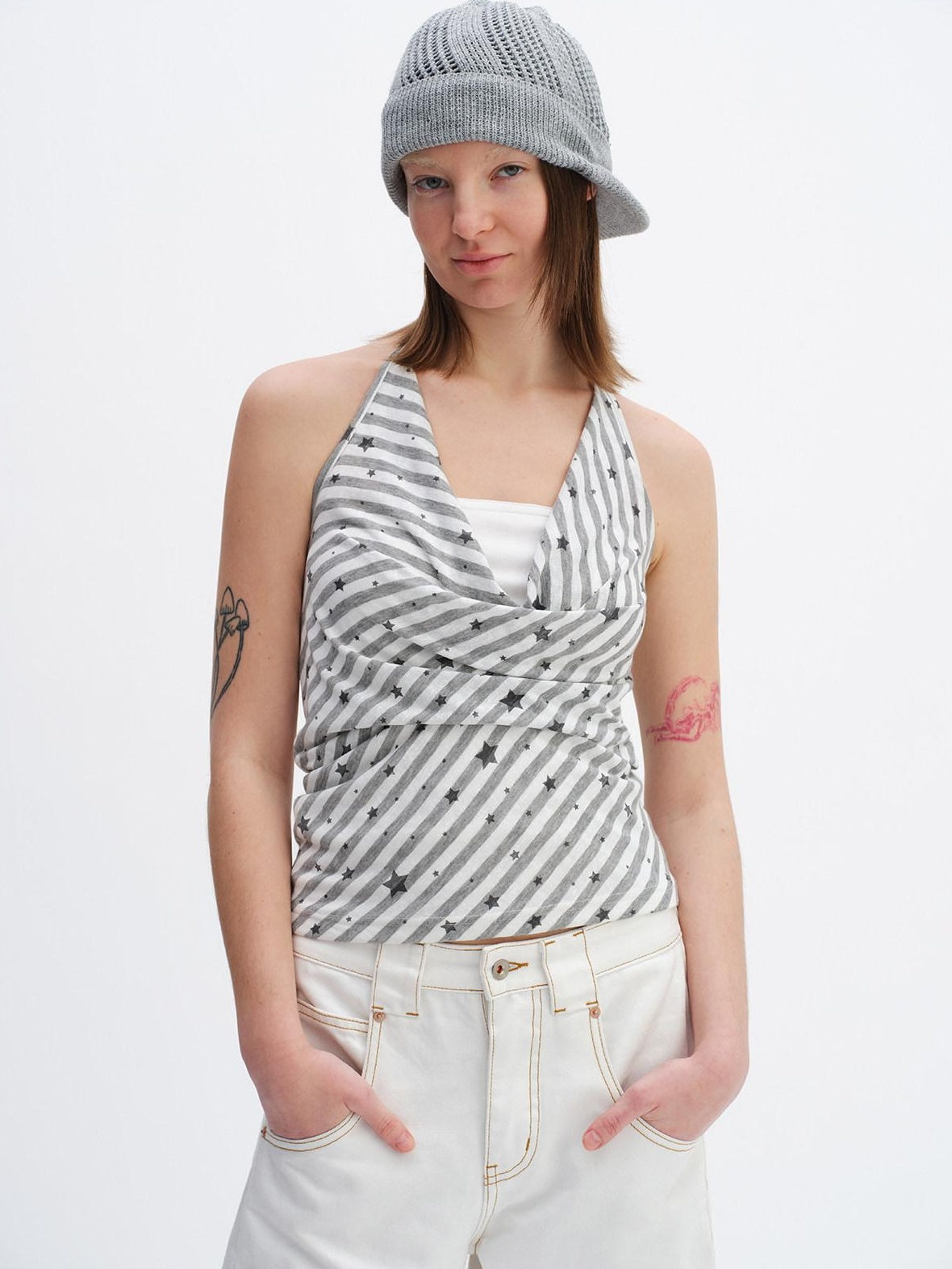 RUN TO THE FUTURE Striped Printed Tie Halter Slim Fit Women No Padding Breathable Tank Tops