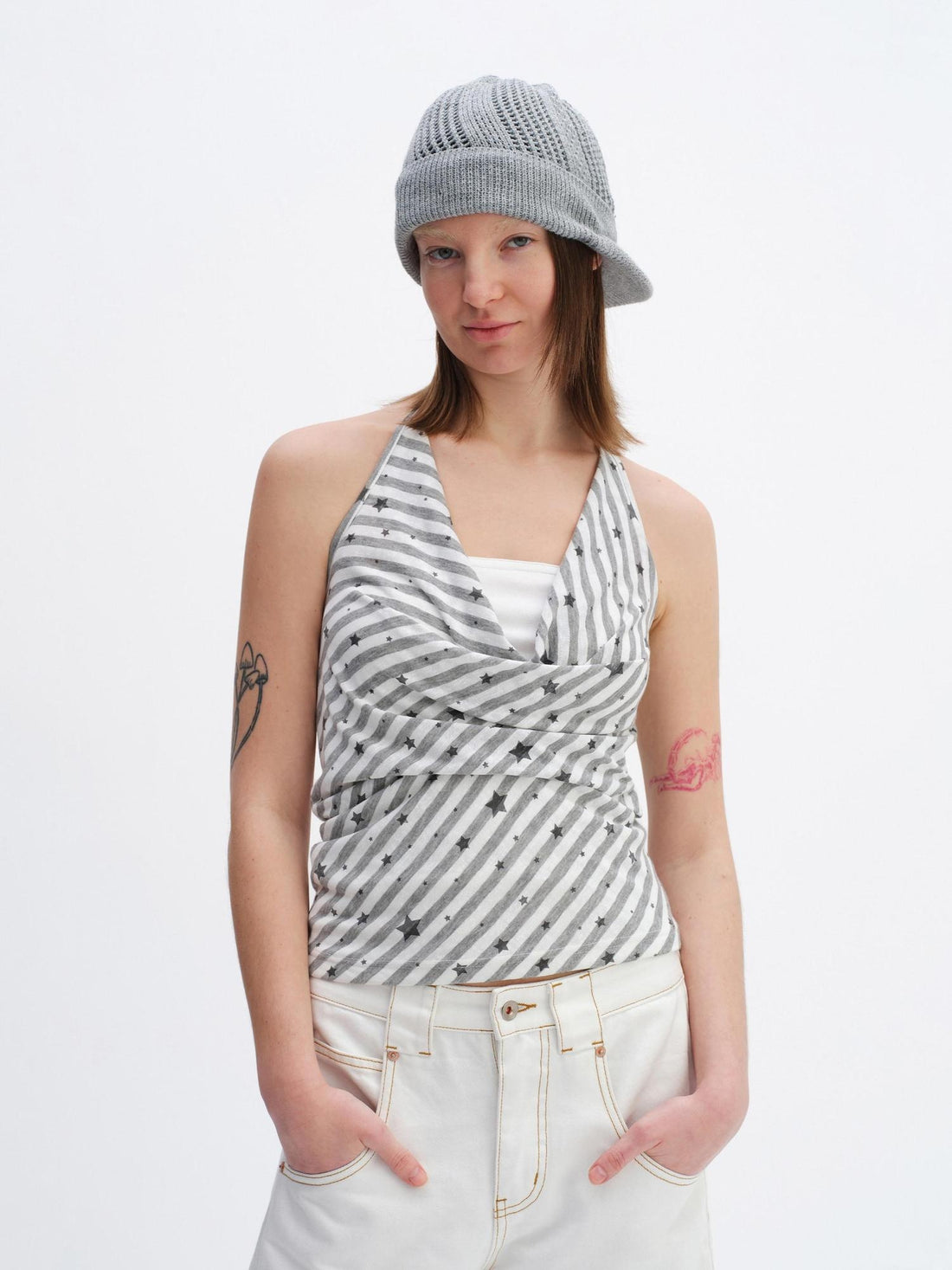 RUN TO THE FUTURE Striped Printed Tie Halter Slim Fit Women No Padding Breathable Tank Tops