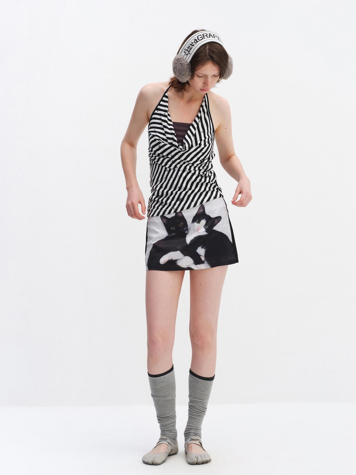 RUN TO THE FUTURE Striped Printed Tie Halter Slim Fit Women No Padding Breathable Tank Tops