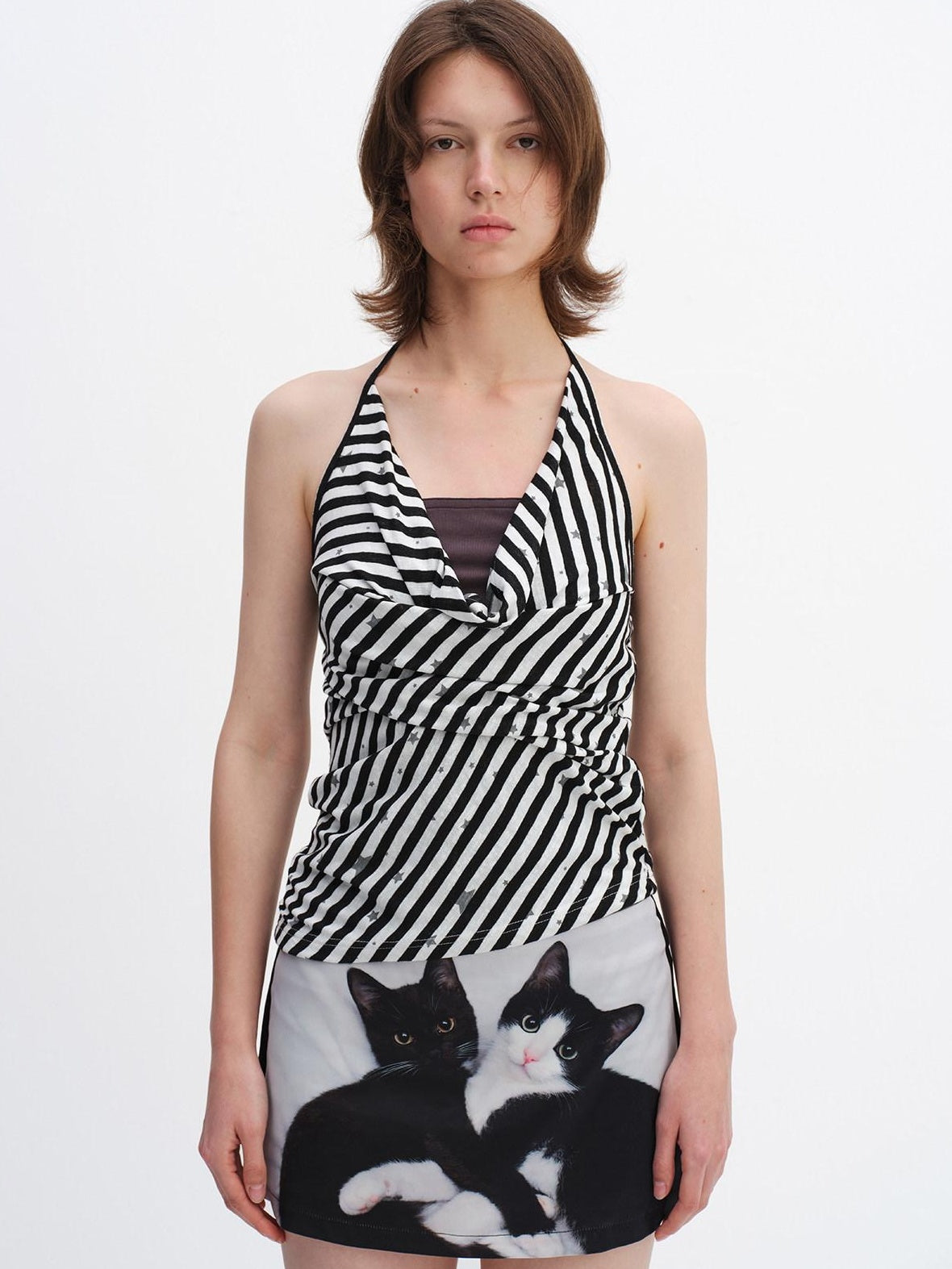 RUN TO THE FUTURE Striped Printed Tie Halter Slim Fit Women No Padding Breathable Tank Tops