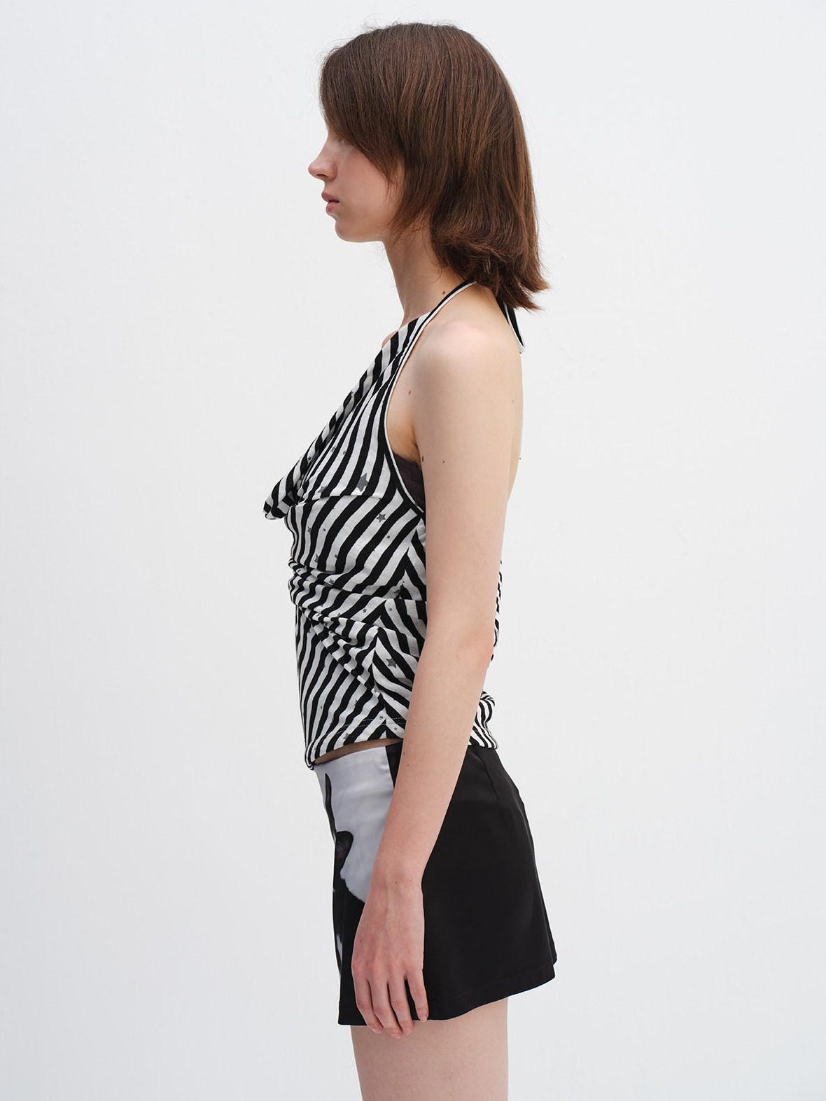 RUN TO THE FUTURE Striped Printed Tie Halter Slim Fit Women No Padding Breathable Tank Tops