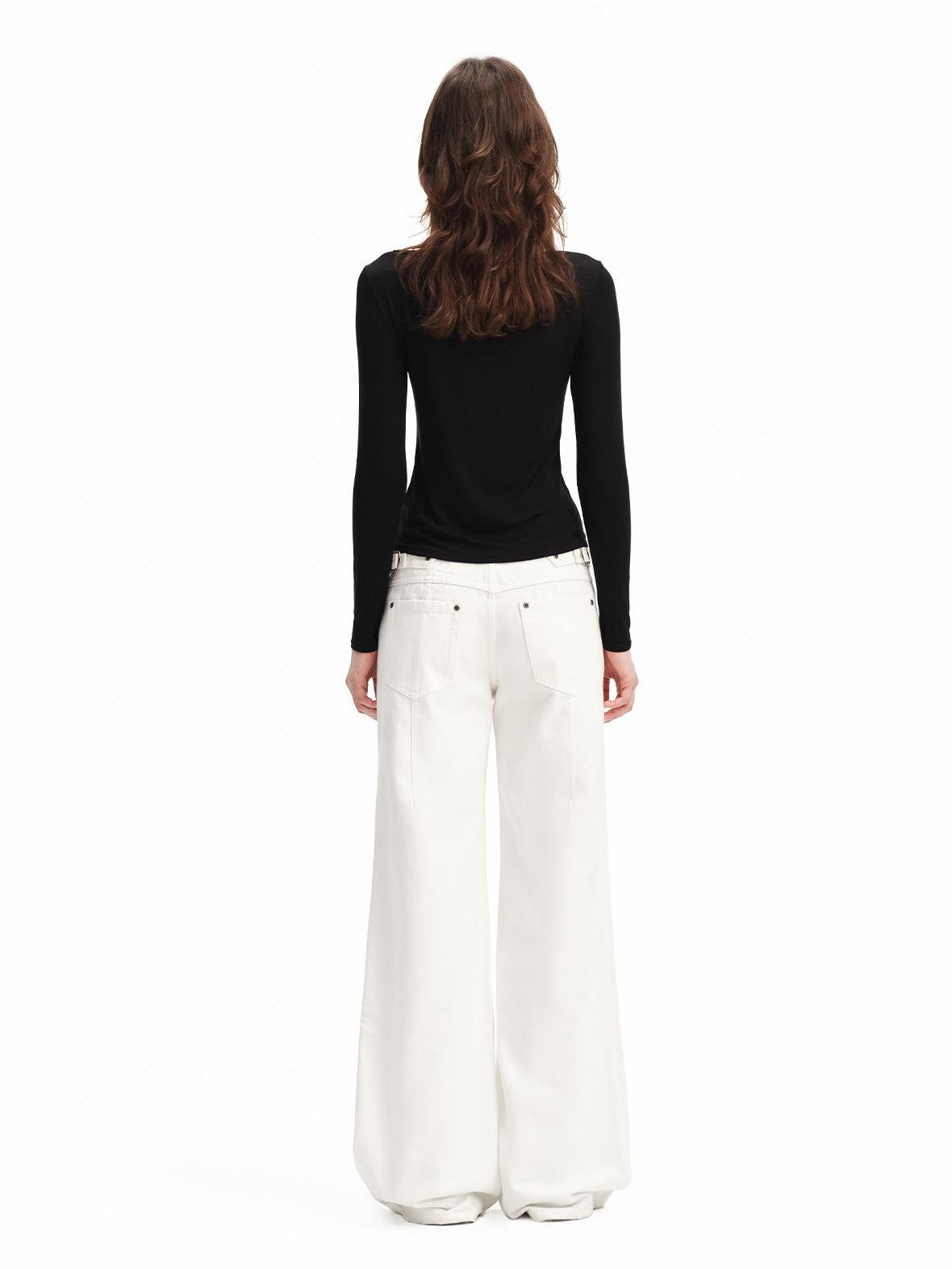 RUN TO THE FUTURE Structured White No Fly Paris Button Low Rise Cotton Women&