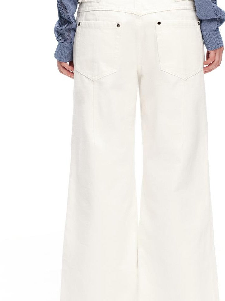 RUN TO THE FUTURE Structured White No Fly Paris Button Low Rise Cotton Women&