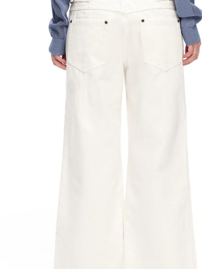 RUN TO THE FUTURE Structured White No Fly Paris Button Low Rise Cotton Women&