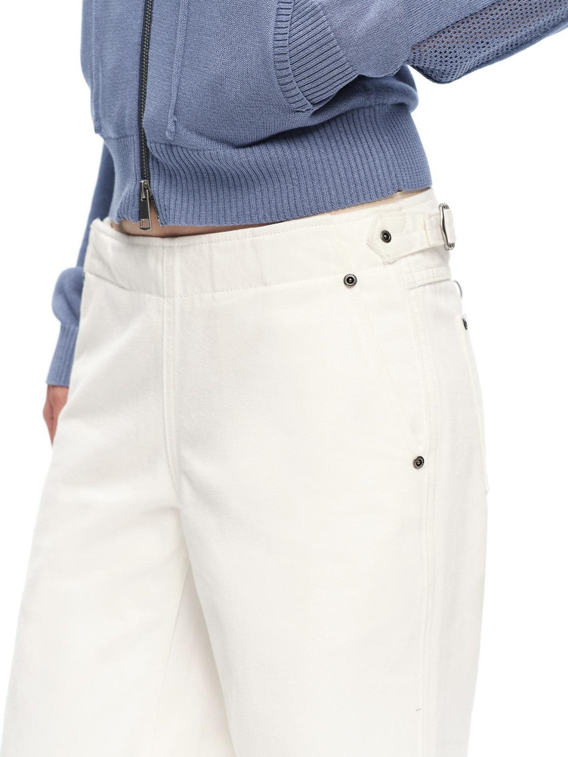 RUN TO THE FUTURE Structured White No Fly Paris Button Low Rise Cotton Women&