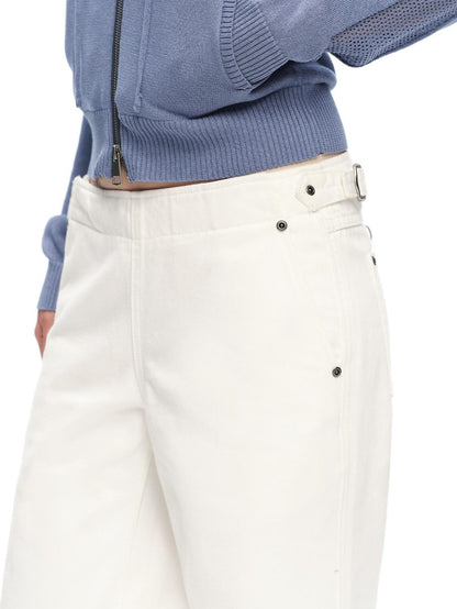 RUN TO THE FUTURE Structured White No Fly Paris Button Low Rise Cotton Women&