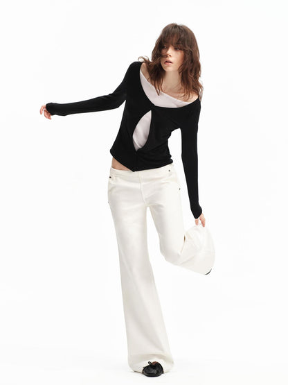 RUN TO THE FUTURE Structured White No Fly Paris Button Low Rise Cotton Women&