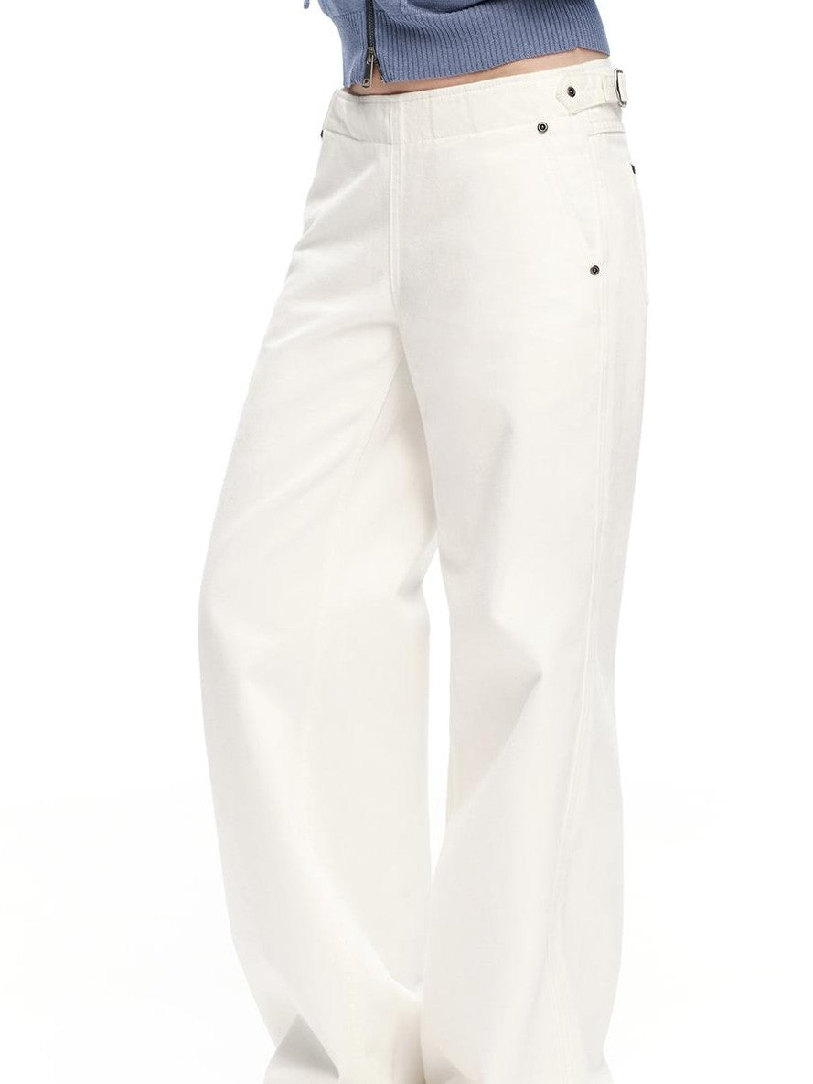 RUN TO THE FUTURE Structured White No Fly Paris Button Low Rise Cotton Women&