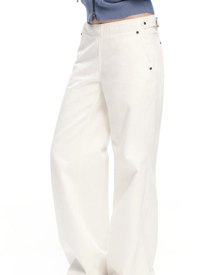 RUN TO THE FUTURE Structured White No Fly Paris Button Low Rise Cotton Women&