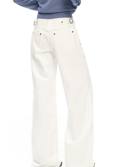 RUN TO THE FUTURE Structured White No Fly Paris Button Low Rise Cotton Women&