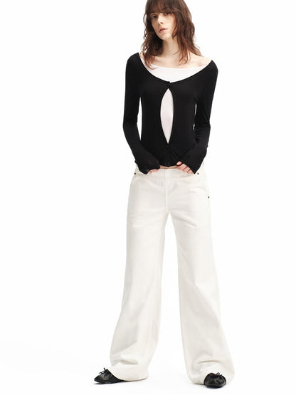 RUN TO THE FUTURE Structured White No Fly Paris Button Low Rise Cotton Women&