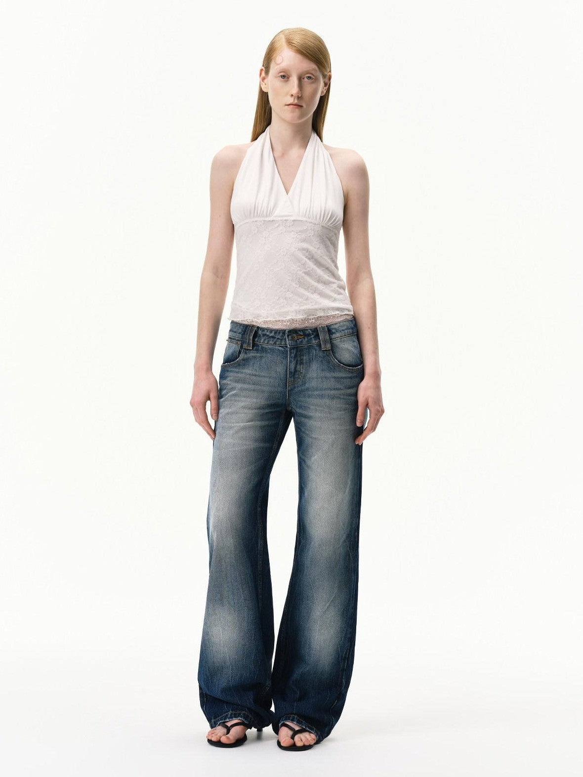 RUN TO THE FUTURE Sunset Blue Retro Low Waist Paris Button Women&