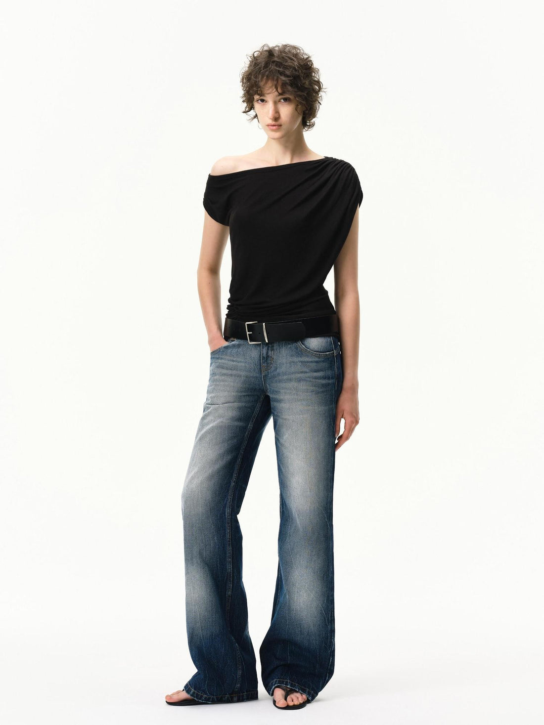 RUN TO THE FUTURE Sunset Blue Retro Low Waist Paris Button Women&