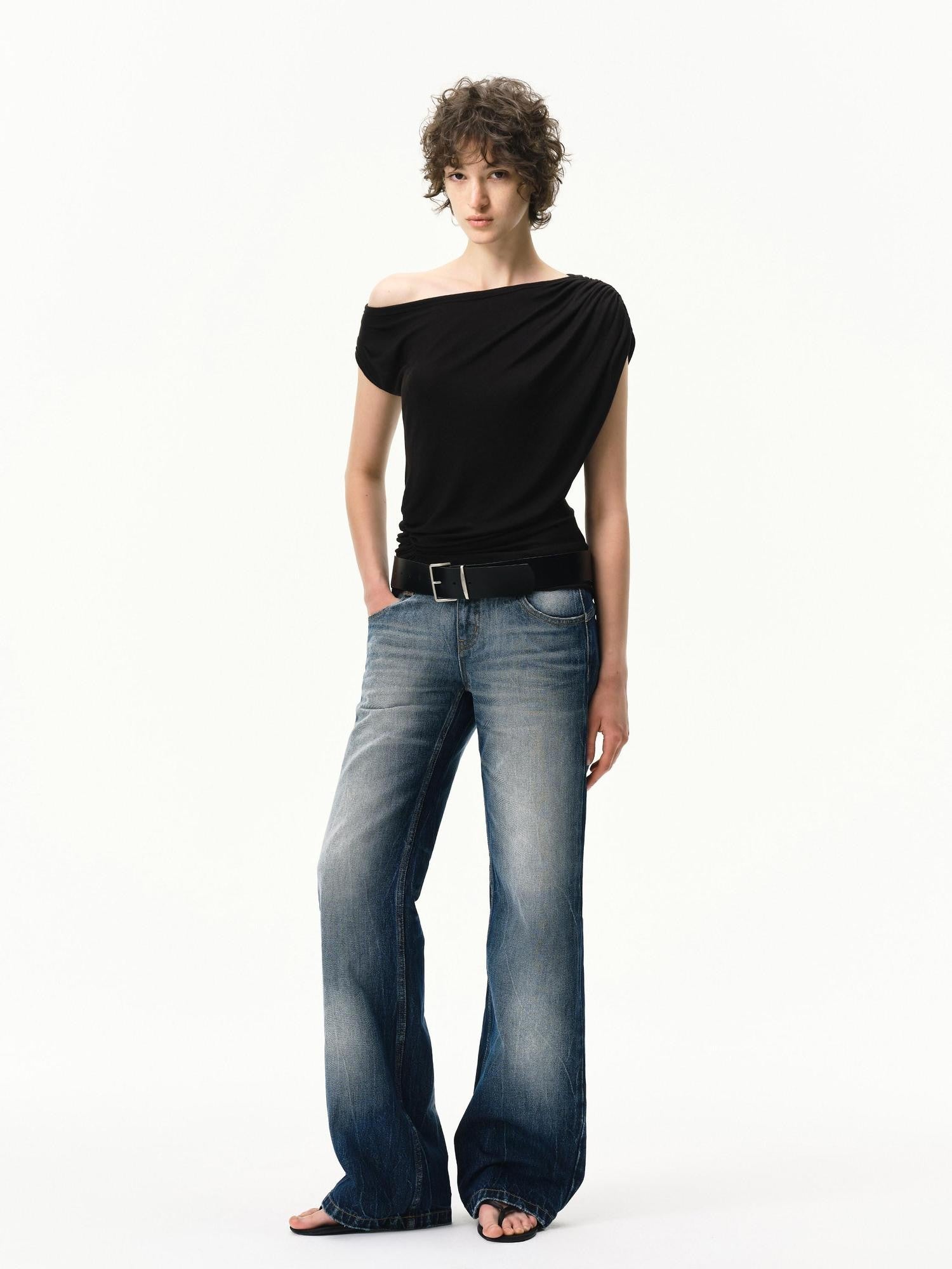 RUN TO THE FUTURE Sunset Blue Retro Low Waist Paris Button Women&