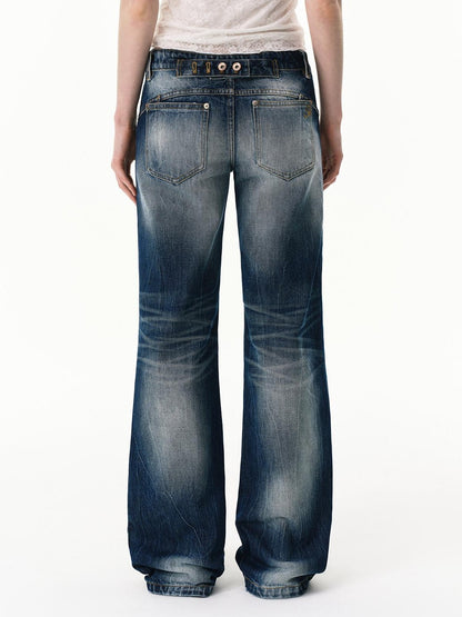 RUN TO THE FUTURE Sunset Blue Retro Low Waist Paris Button Women&