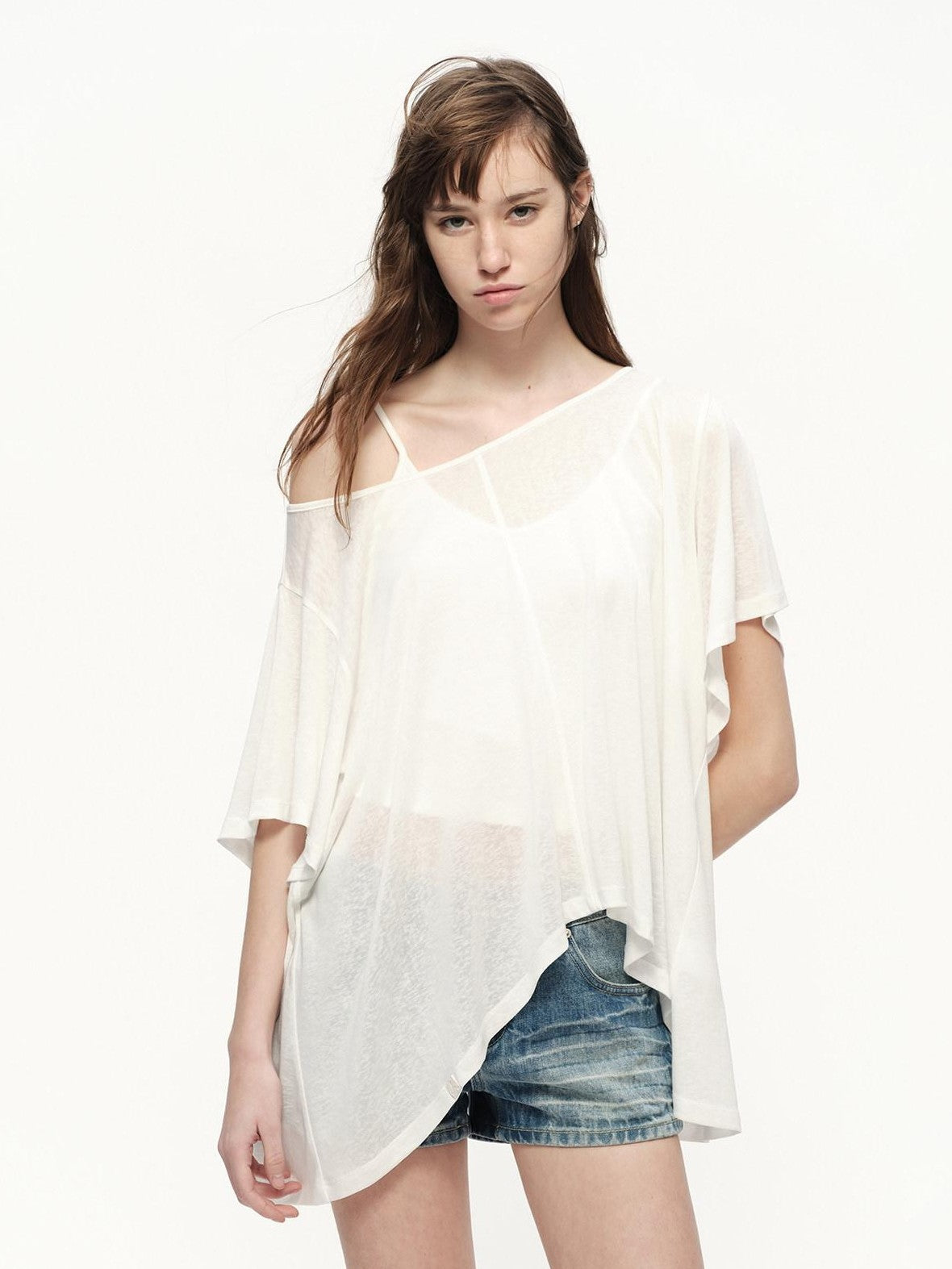 RUN TO THE FUTURE Textured One Shoulder Irregular Hem Loose Women&