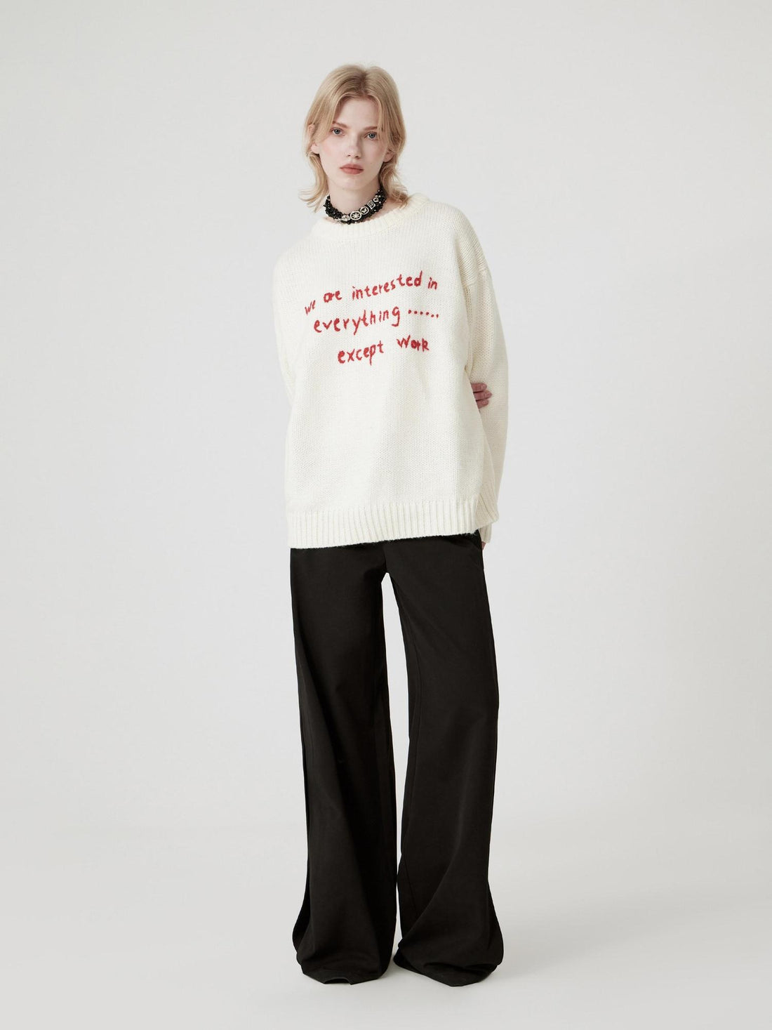RUN TO THE FUTURE Thermal Crewneck Embroidered Straight Fit Long Sleeve Acrylic Wool Blend Sweaters