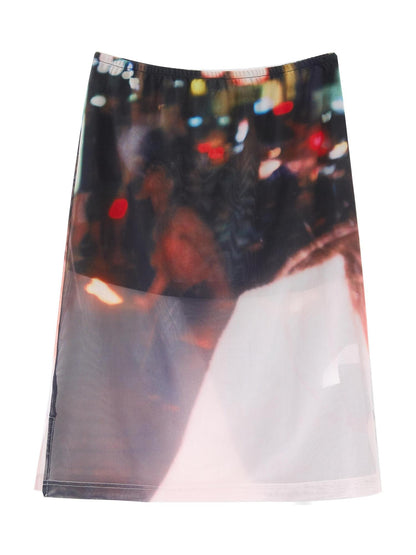 RUN TO THE FUTURE Tie Dye Patchwork Low Waist A Line Loose Street Women Midi Skirts