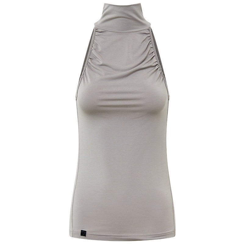 RUN_TO_THE_FUTURE_Urban_Gray_Ruched_Halter_Mock_Neck_Slim_Women&
