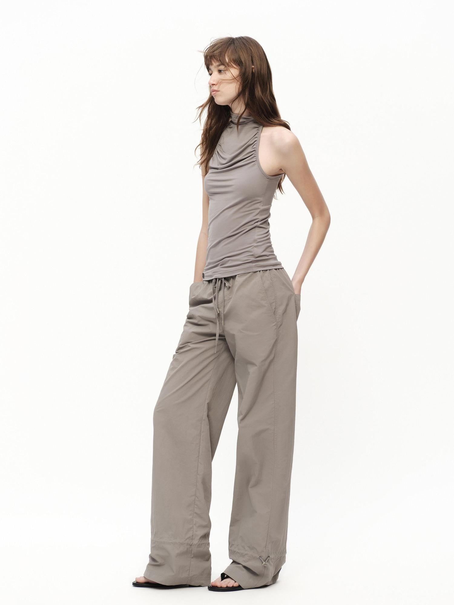 RUN TO THE FUTURE Urban Gray Ruched Halter Mock Neck Slim Women&