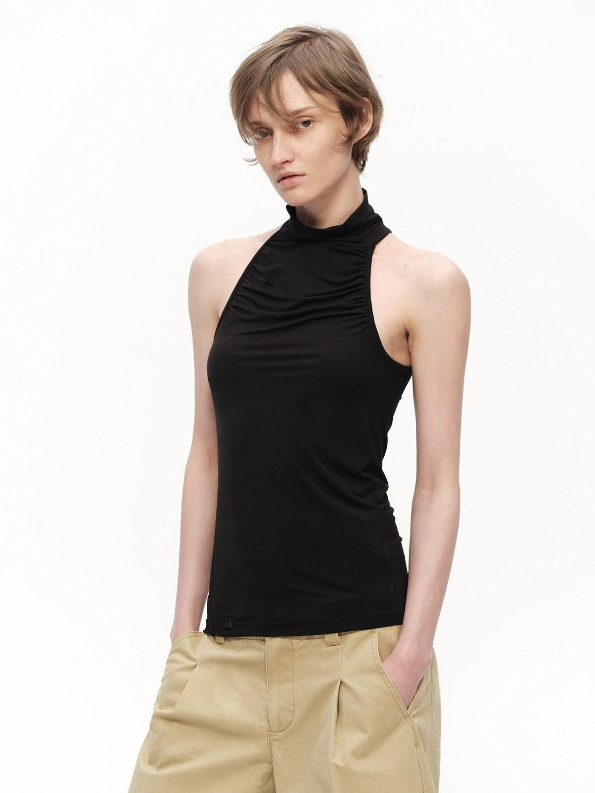 RUN TO THE FUTURE Urban Gray Ruched Halter Mock Neck Slim Women&