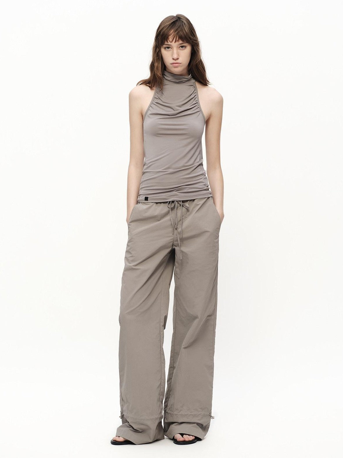 RUN TO THE FUTURE Urban Gray Ruched Halter Mock Neck Slim Women&