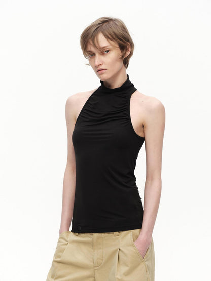 RUN TO THE FUTURE Urban Gray Ruched Halter Mock Neck Slim Women&