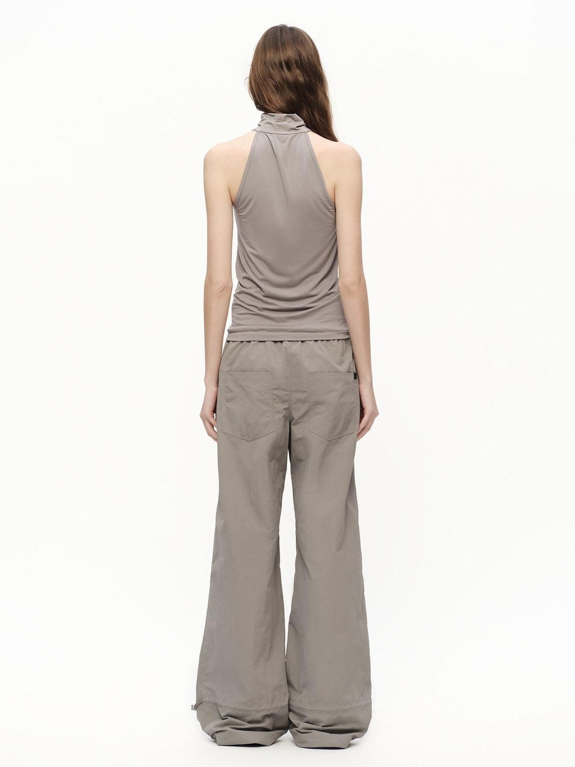 RUN TO THE FUTURE Urban Gray Ruched Halter Mock Neck Slim Women&