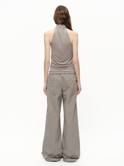 RUN TO THE FUTURE Urban Gray Ruched Halter Mock Neck Slim Women&