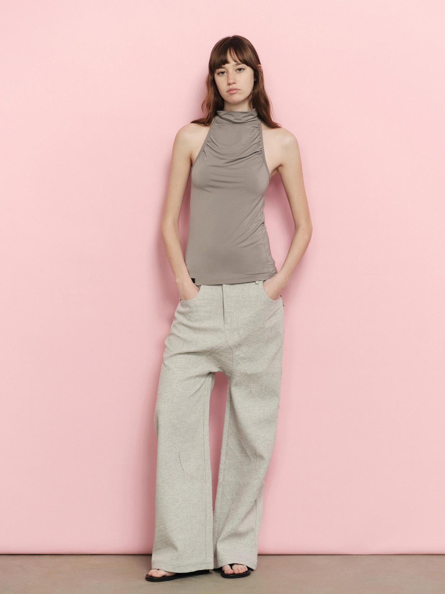 RUN TO THE FUTURE Urban Gray Ruched Halter Mock Neck Slim Women&
