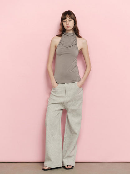 RUN TO THE FUTURE Urban Gray Ruched Halter Mock Neck Slim Women&