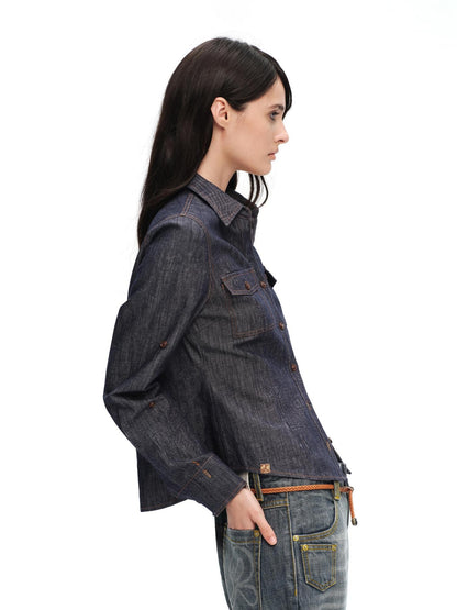 RUN TO THE FUTURE V-neck Folded Sleeve Long Sleeve Hemp Cotton Women&