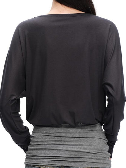 RUN TO THE FUTURE V-neck One Shoulder Contrast Trim Loose Fit Lyocell Women&