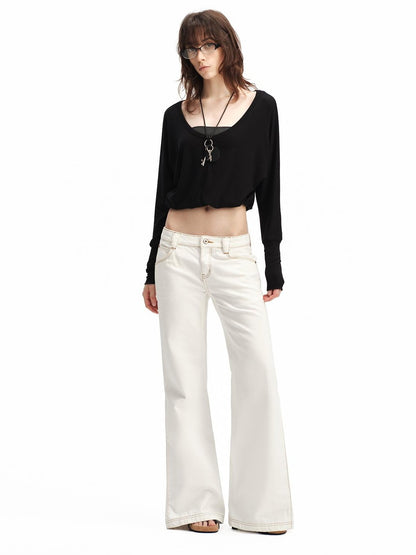 RUN TO THE FUTURE V-neck One Shoulder Contrast Trim Loose Fit Lyocell Women&
