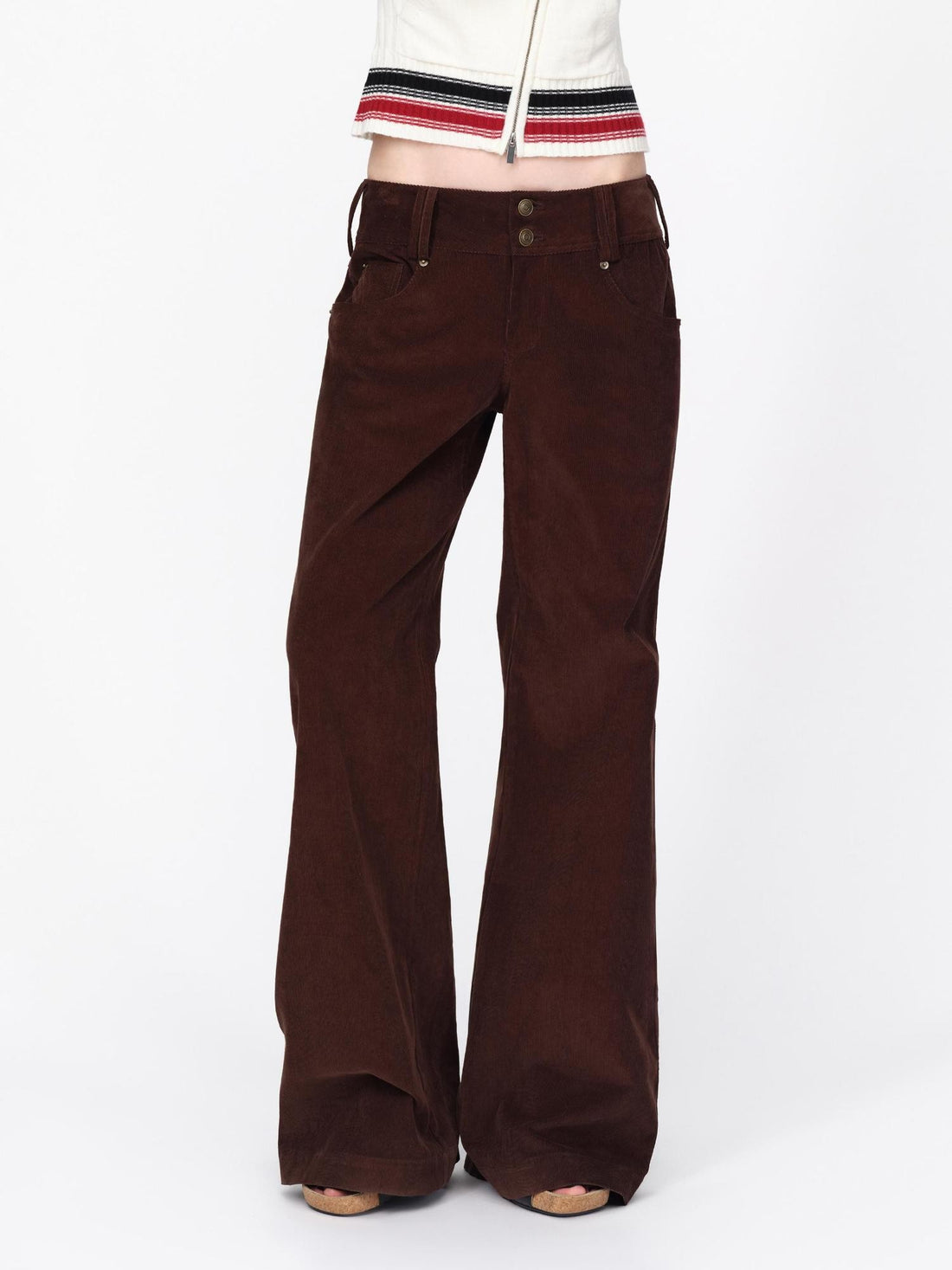 RUN TO THE FUTURE Vertical Ribbed Corduroy Flared Women&