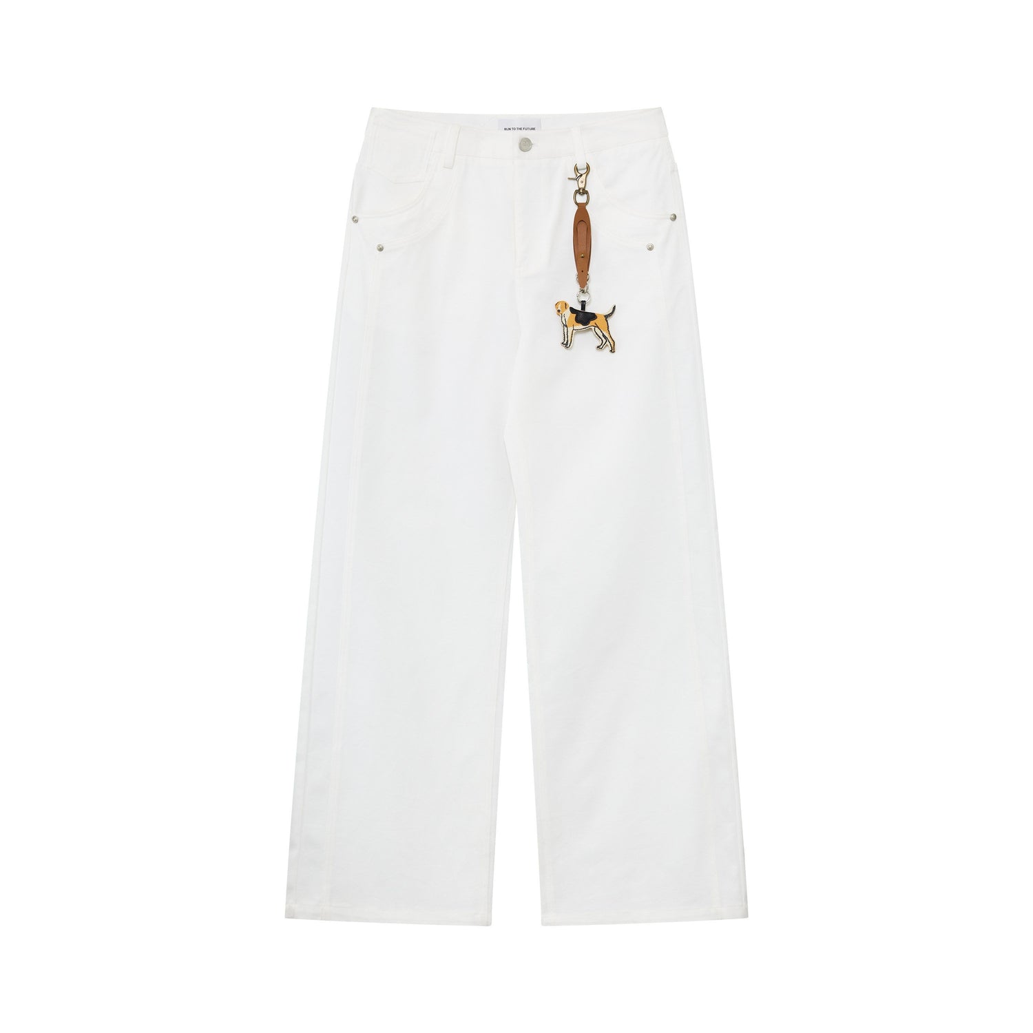 RUN TO THE FUTURE Vintage 3D Embellished Mid Low Waist Button Washed Cotton Women Straight Pants