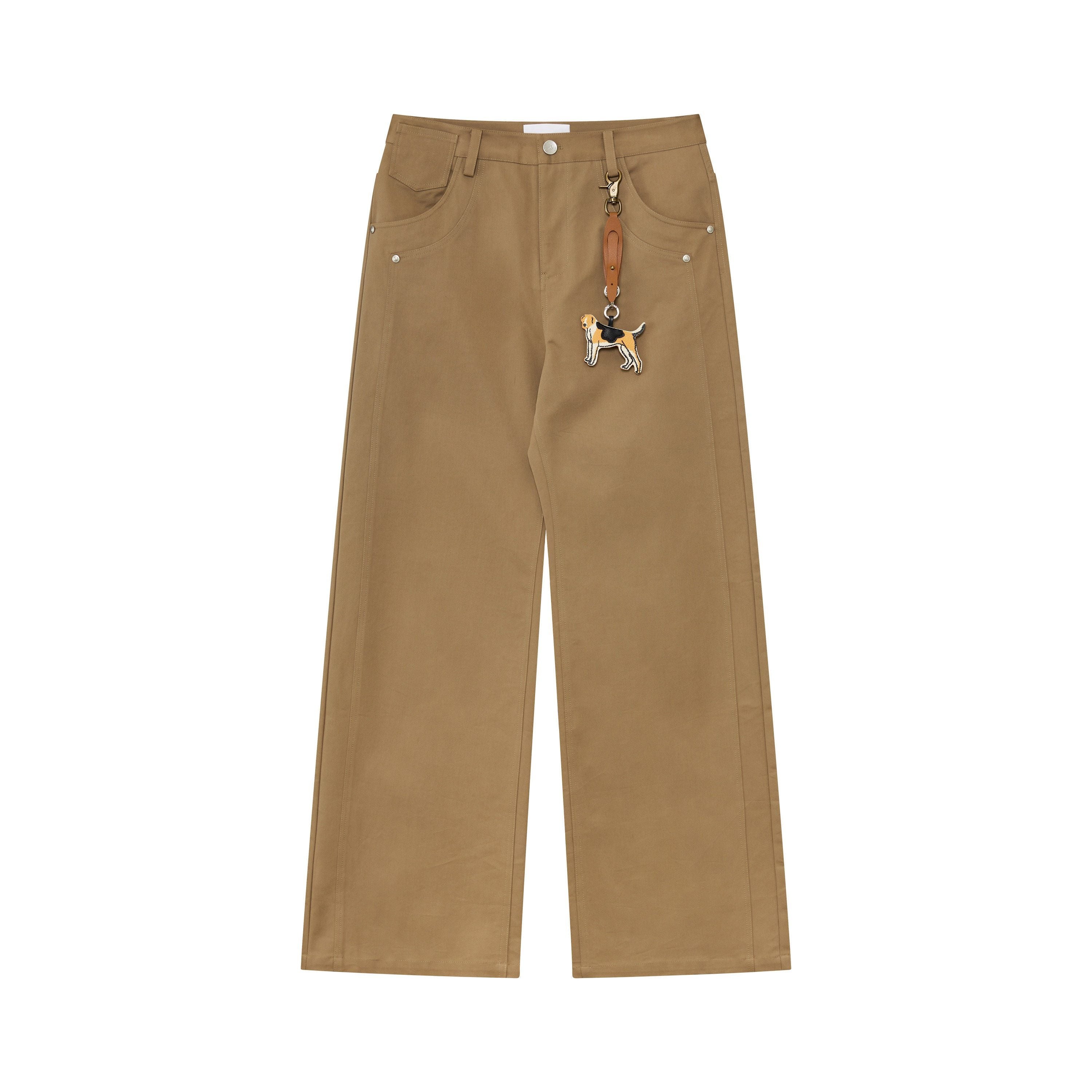 RUN TO THE FUTURE Vintage 3D Embellished Mid Low Waist Button Washed Cotton Women Straight Pants